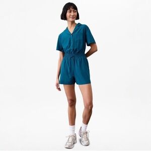 Athleta Avenue Romper Coastal Teal Short Sleeve Shorts Romper Size XS